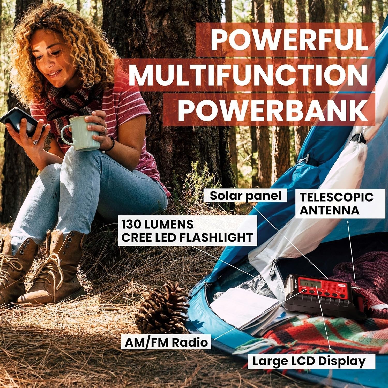Emergency Solar Power Bank Radio with LED Torch, AM/FM & SOS