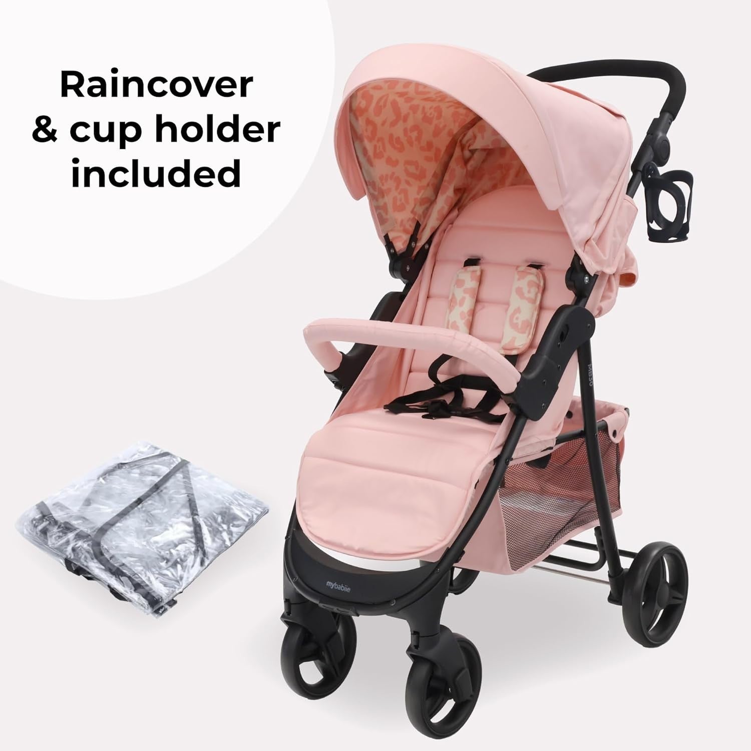 Pink Leopard Baby Pushchair Easy Fold Stroller Adjustable Handle Birth to 4Y