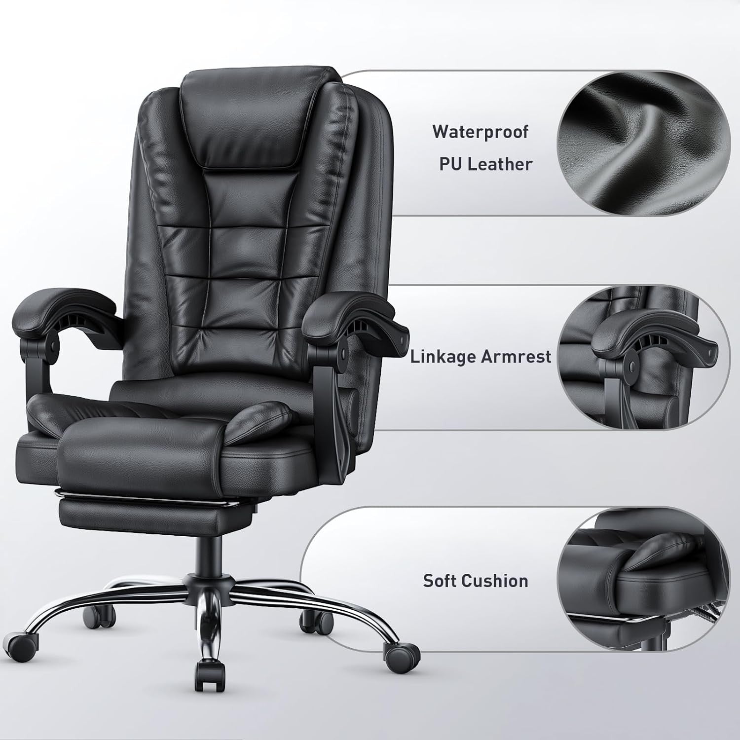 Executive Office Chair High Back PU Leather Recliner Footrest