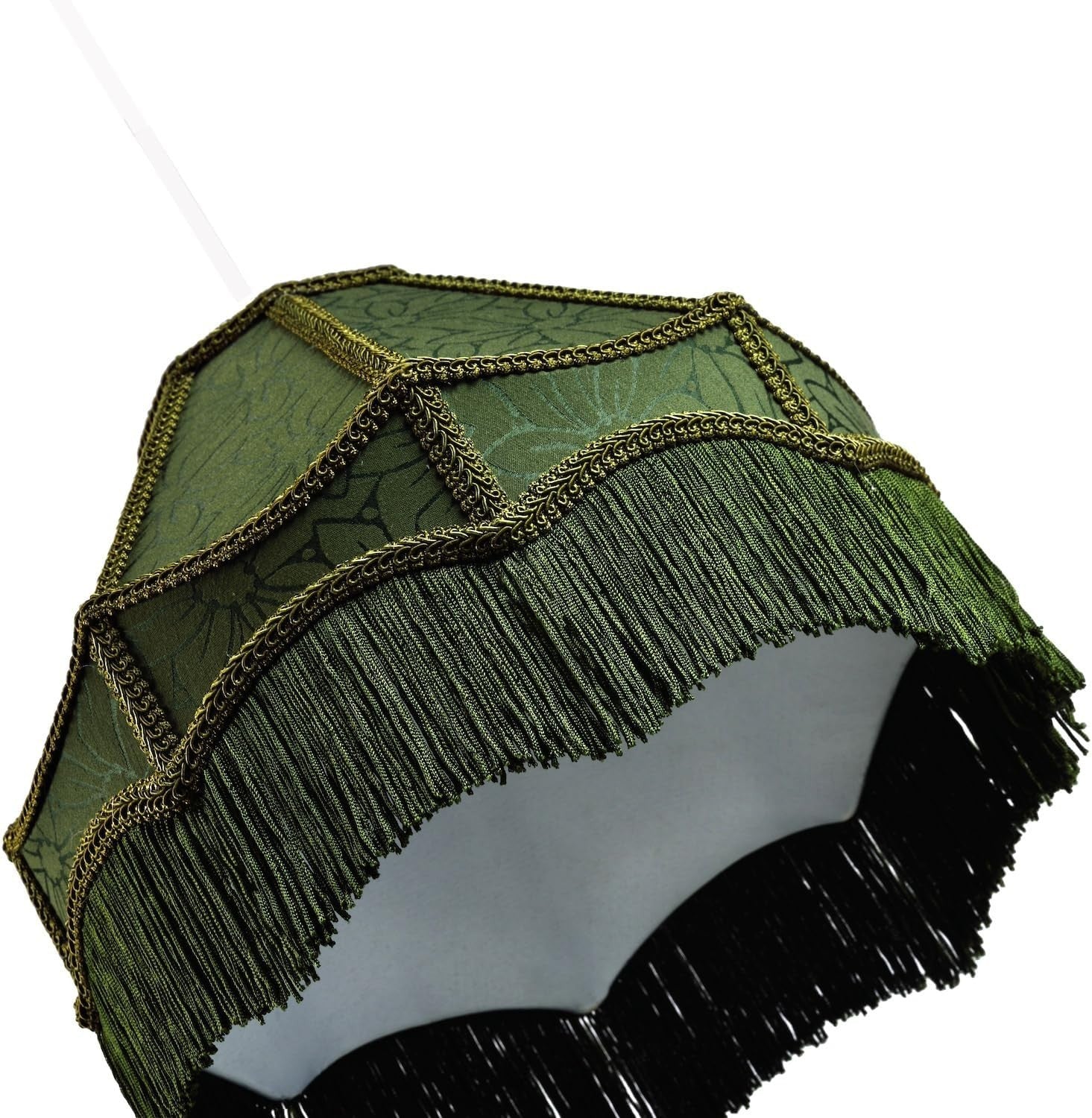 Victorian Empire Lampshade Floral Forest Green Tassels Pendant Table Lamp