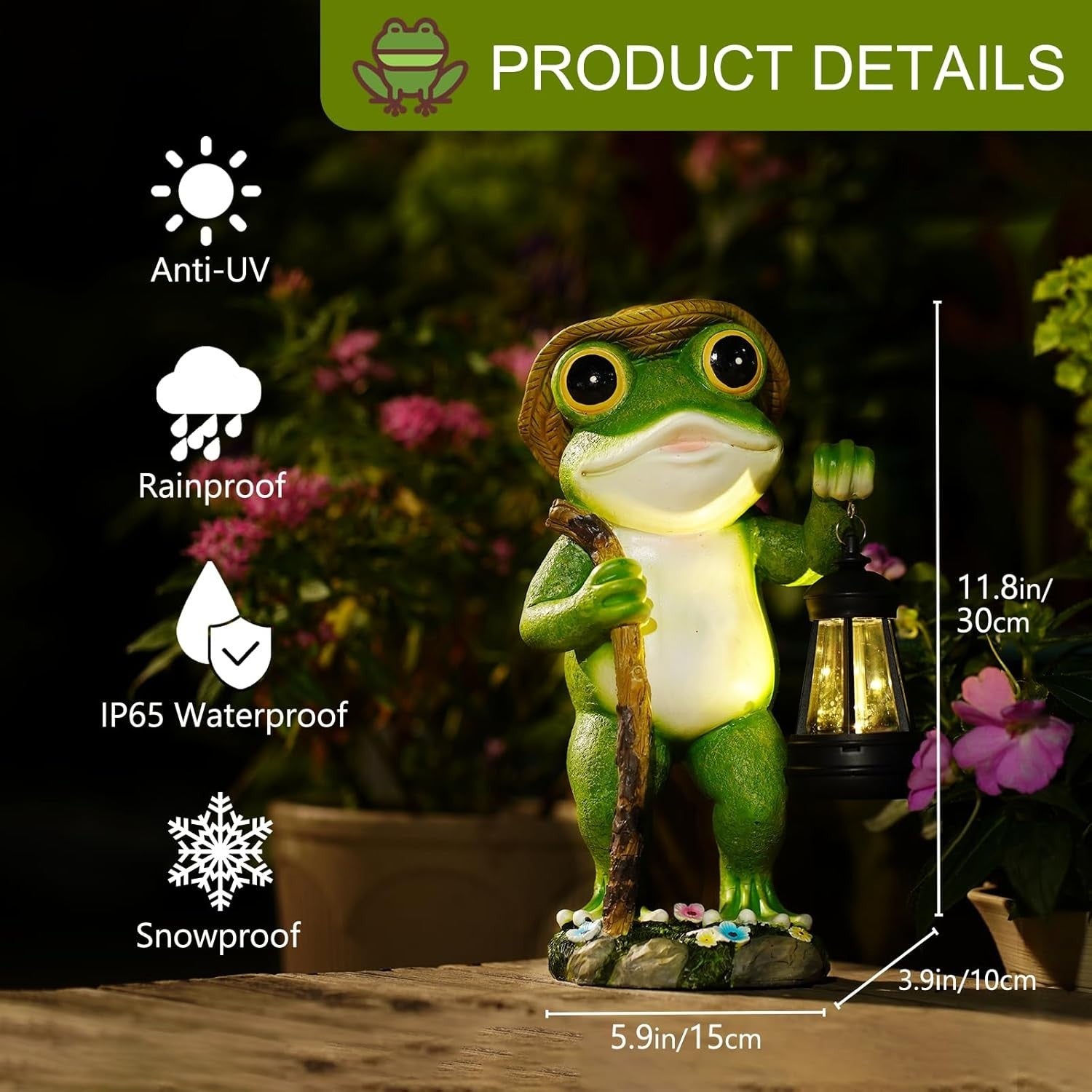 Solar Frog Garden Statue with Lantern – Resin Outdoor Decor