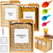 3 Bamboo Cereal Dispensers 2.2L Airtight Food Storage Containers Set