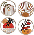 4PCS Boho Wooden Wall Art Botanical Hanging Round Farmhouse Decor