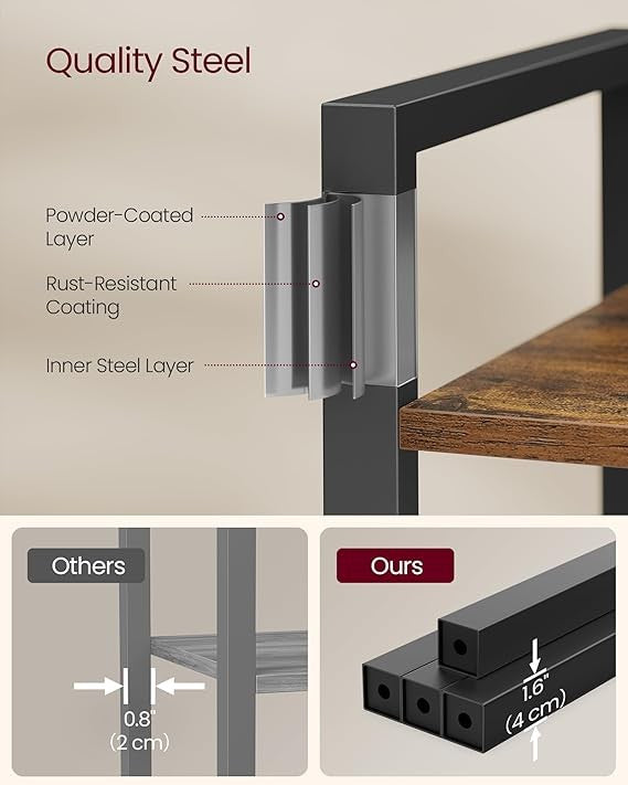 4-Tier Industrial Bookshelf Rustic Storage Unit Metal Wood Display Rack