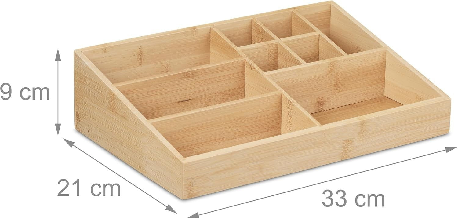 Bamboo Desk Organiser with 9 Compartments – Pen, Notes, Office Storage