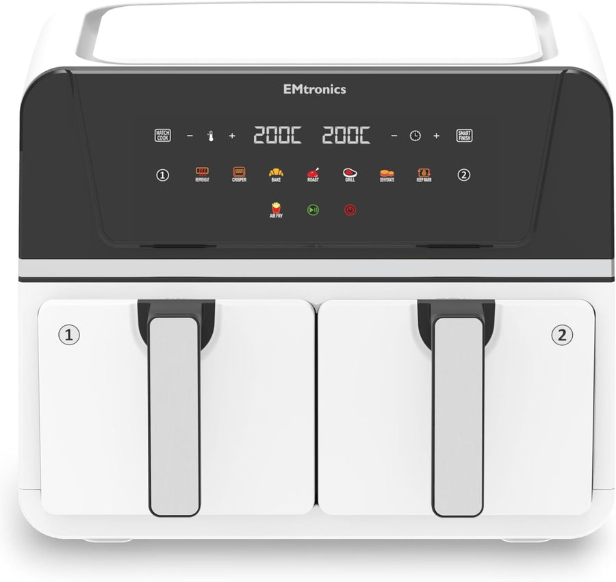 Dual Zone 9L Air Fryer 2400W Family Size | Smart Finish | Low-Oil Cooking White