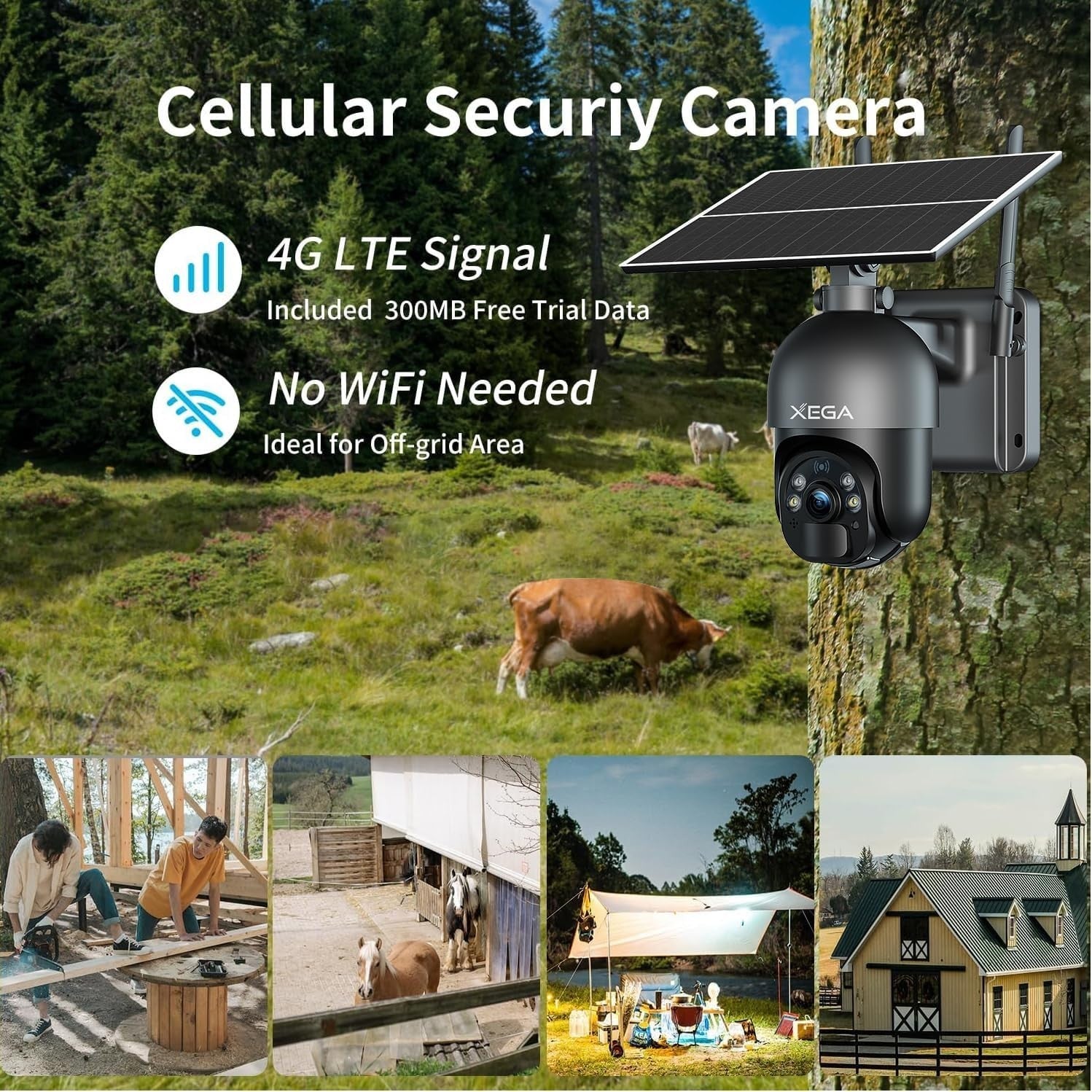 4G LTE Security Camera No WiFi 2K Solar Wireless PTZ Night Vision