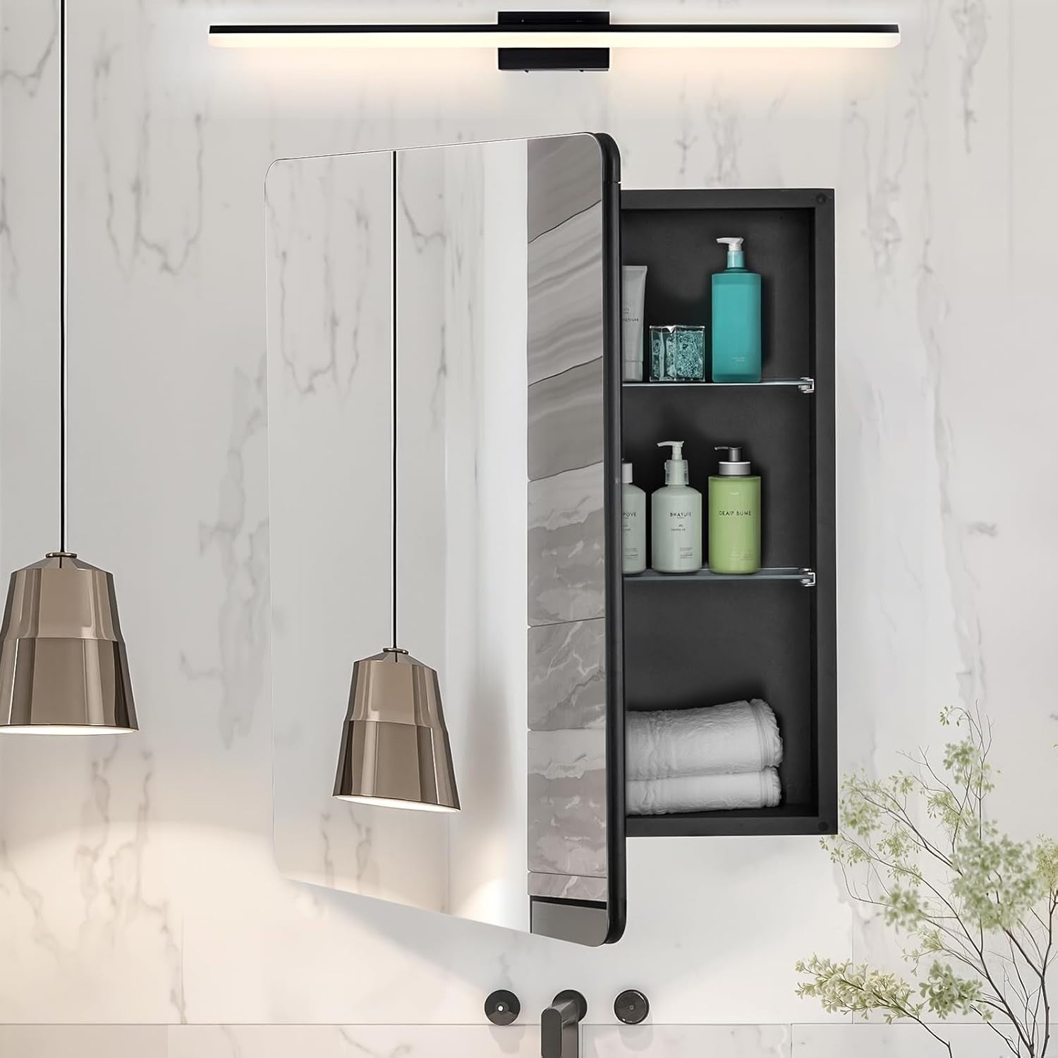 Bathroom Mirror Cabinet 61x76cm Wall Mounted 2-Layer Adjustable Shelves
