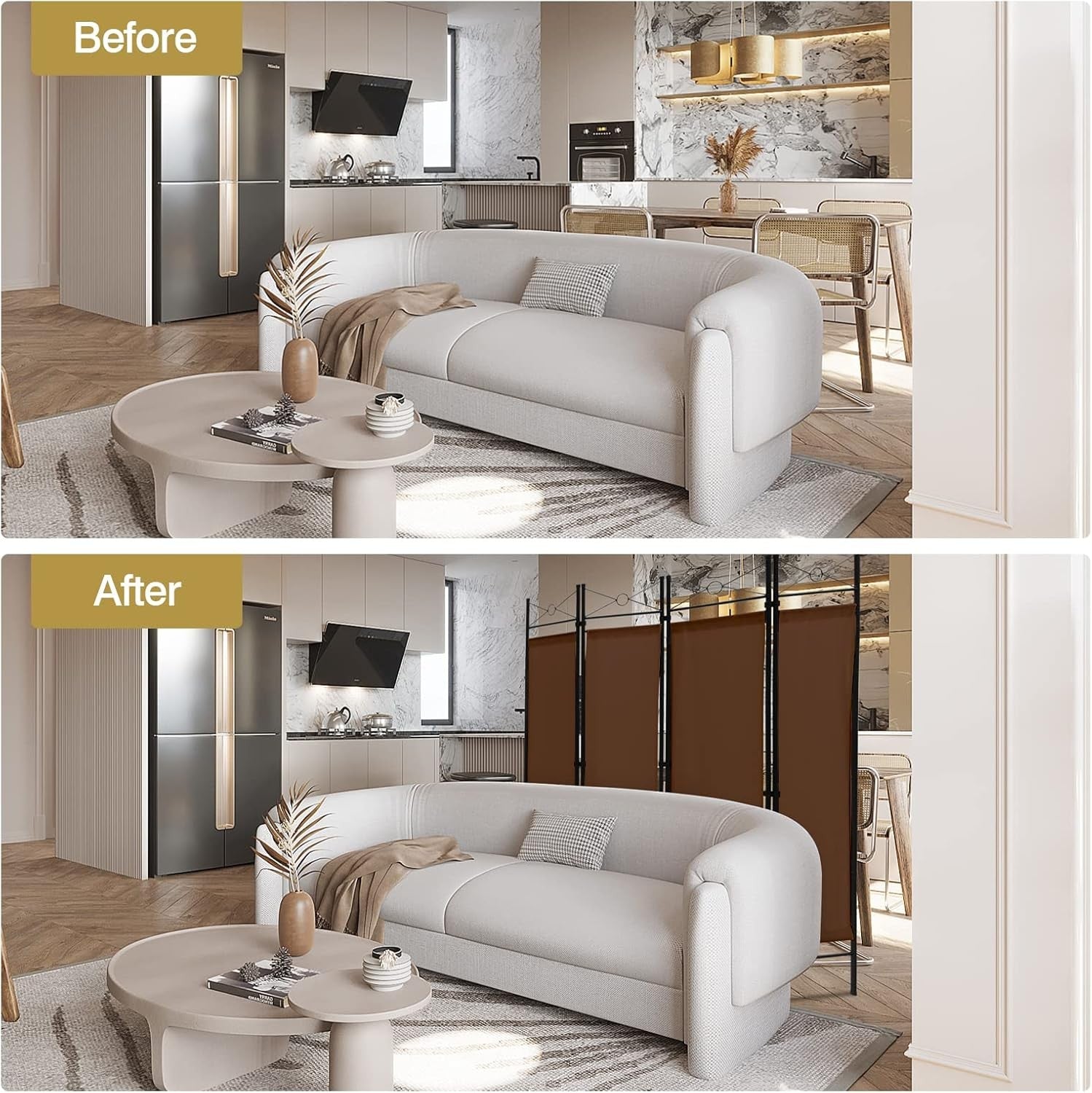 4 Panel Brown Folding Room Divider Privacy Screen for Bedroom Office Living