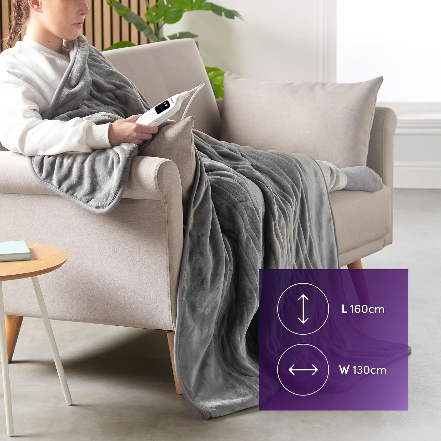 Electric Heated Throw Blanket 9 Heat Settings Digital Timer Soft Fleece 160x130c