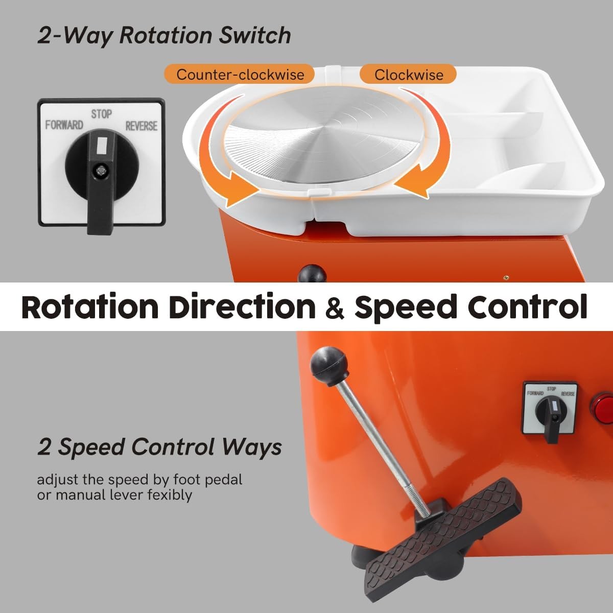 350W Electric Pottery Wheel 25cm Adjustable Speed Pedal DIY Clay