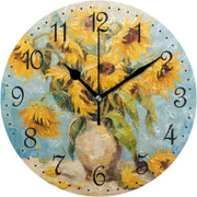 25cm Sunflower Wall Clock – Silent Non-Ticking Floral Vase Rustic Home Decor