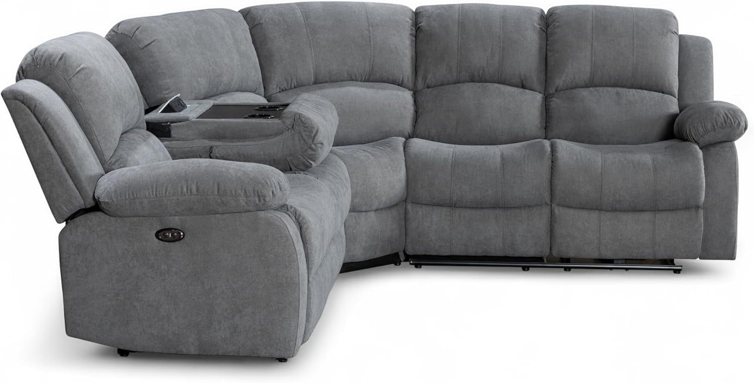 Electric Recliner 5-Seater L Shaped Corner Sofa with USB & Cupholders Dark Grey
