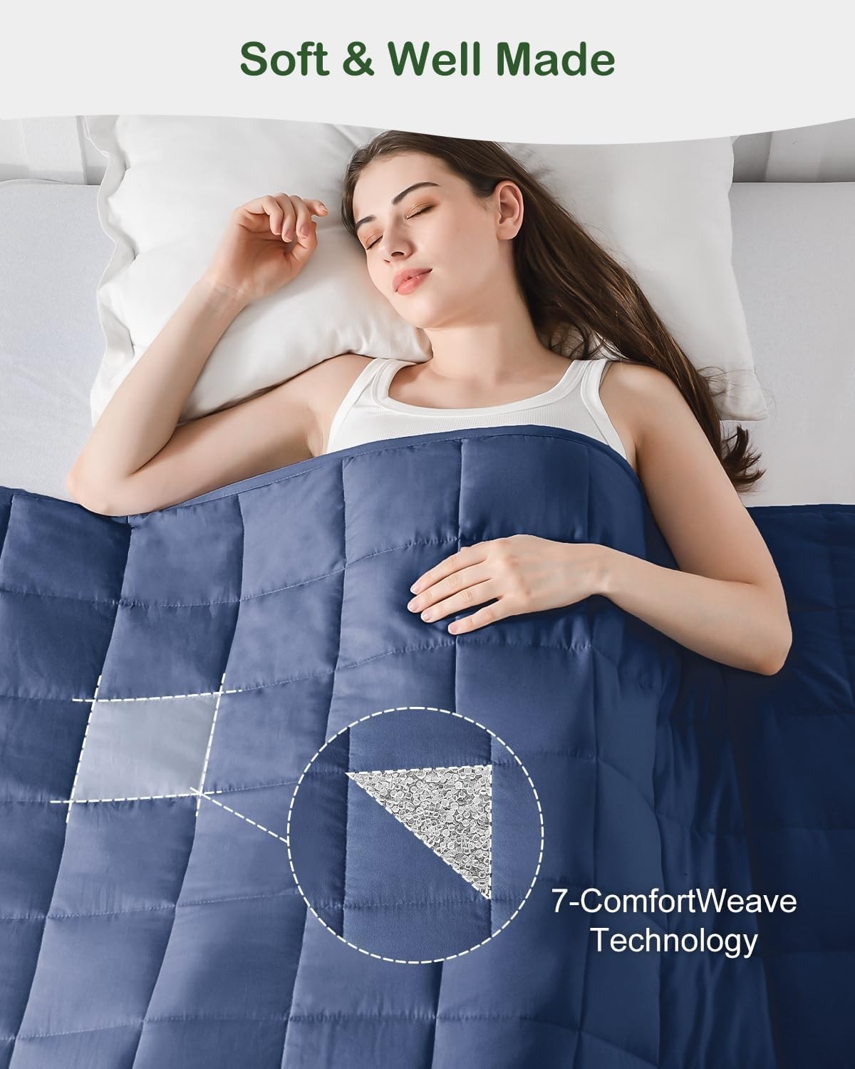 Weighted Blanket Navy Blue 7kg 120x180cm Soft Breathable Heavy Comfort