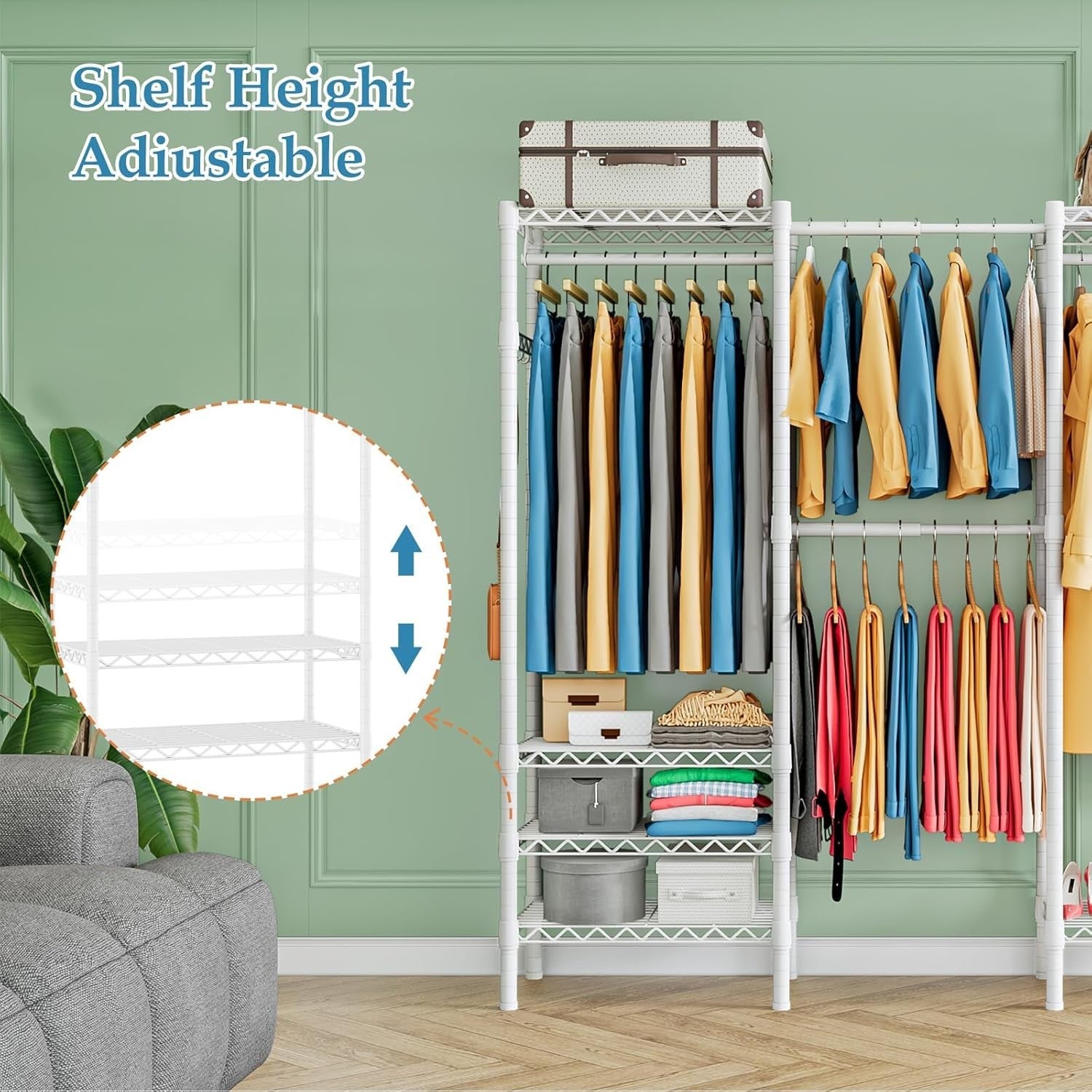 Expandable Heavy Duty Clothes Rail with Shelves – White 180cm