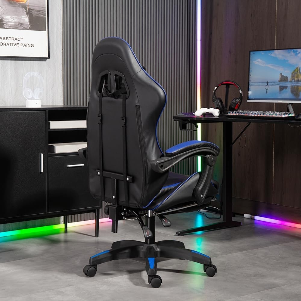 Ergonomic Gaming Chair Swivel Office Chair w/ Lumbar Support Blue