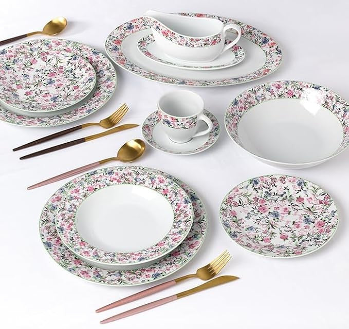 35pc Floral Dinnerware Set Plates Bowls Cups Serving Set for 6 Porcelain