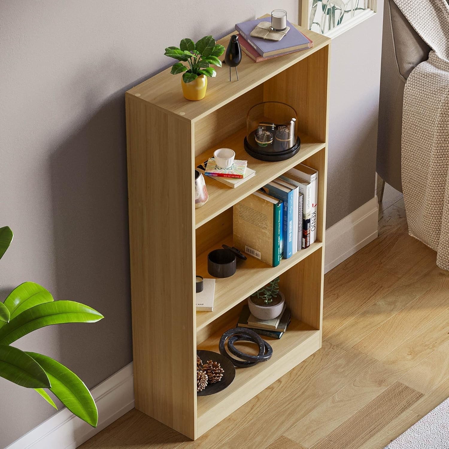 3 Tier Oak Wooden Bookcase Modern Storage Display Shelf for Living Room Medium