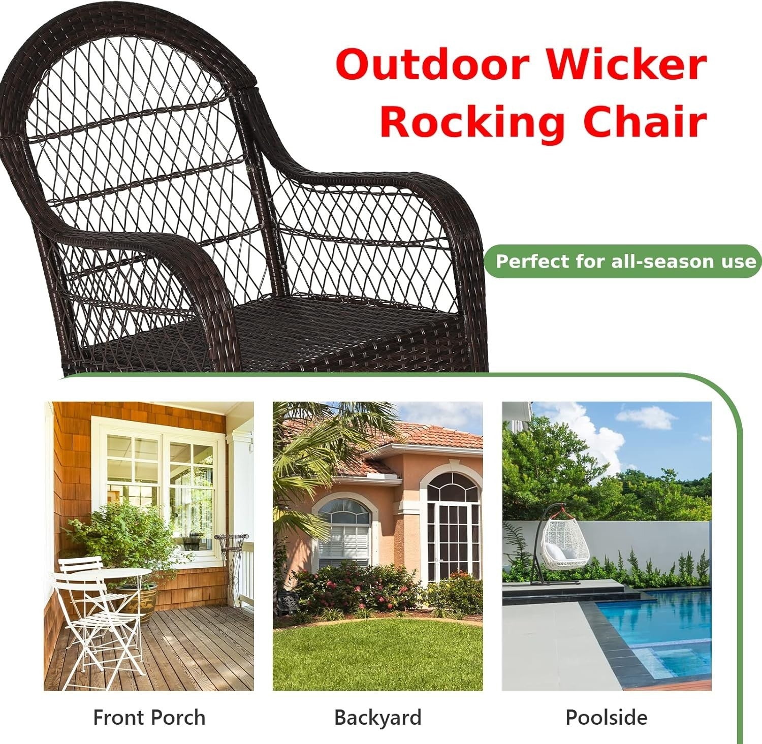 White Rattan Rocking Chair Cushioned Patio Garden Porch Outdoor Relax Armchair