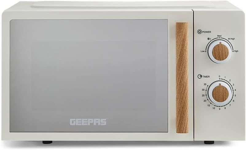 Geepas 20L Microwave Oven 700W Solo 5 Power Levels Cream Compact