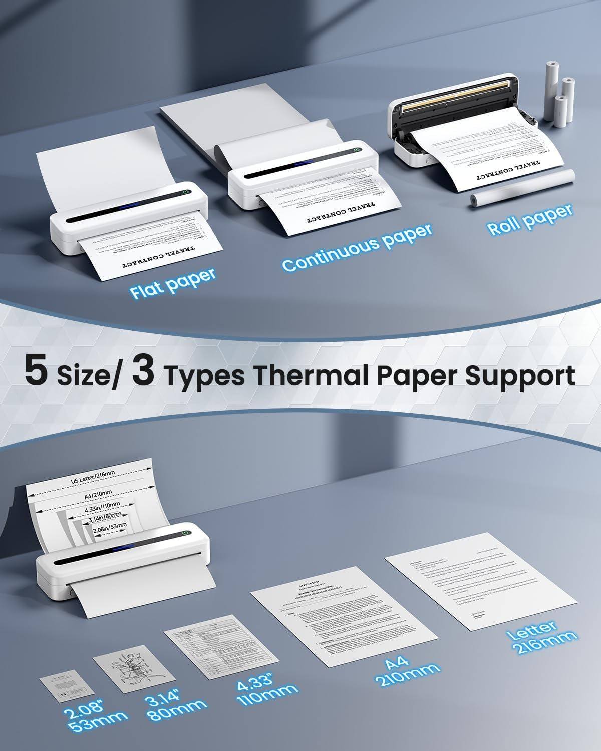 A4 Portable Thermal Printer 300DPI Bluetooth Inkless