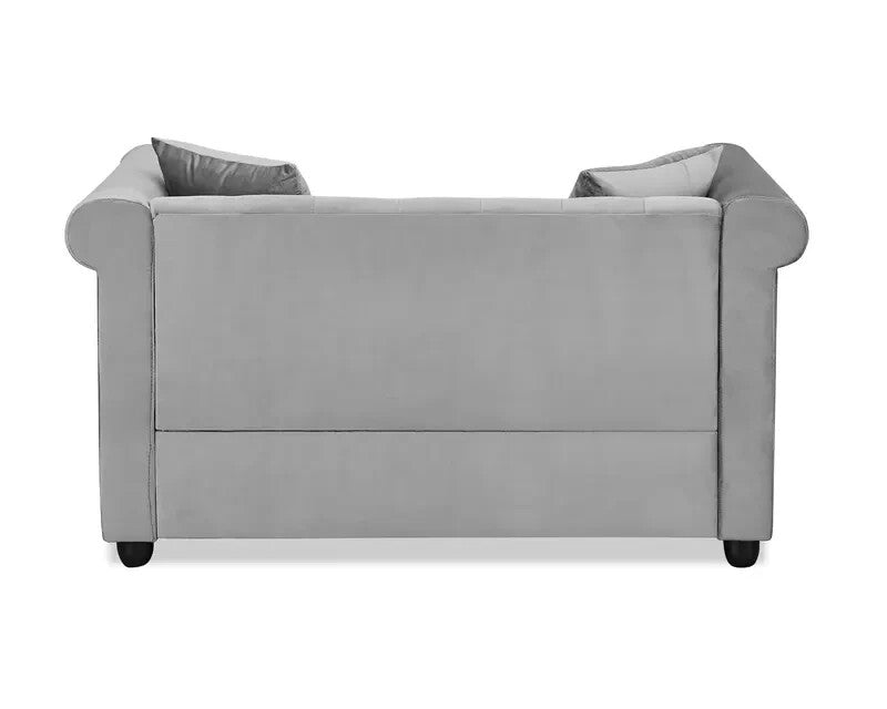 2 Seater Chesterfield Sofa Grey Velvet Scroll Arms Plush Living Room