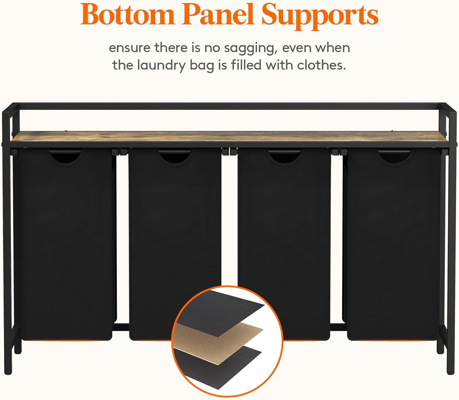 168L 4-Section Laundry Hamper with Shelf | Pull-Out Bags & Handles | Clothes Sor