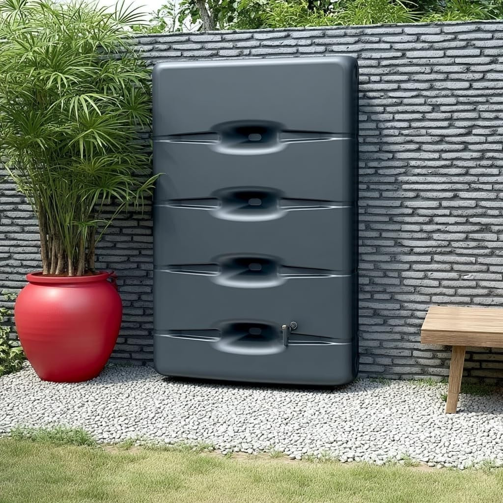 400L Slim Wall-Mounted Rainwater Tank, Rectangular, Anthracite, Weatherproof
