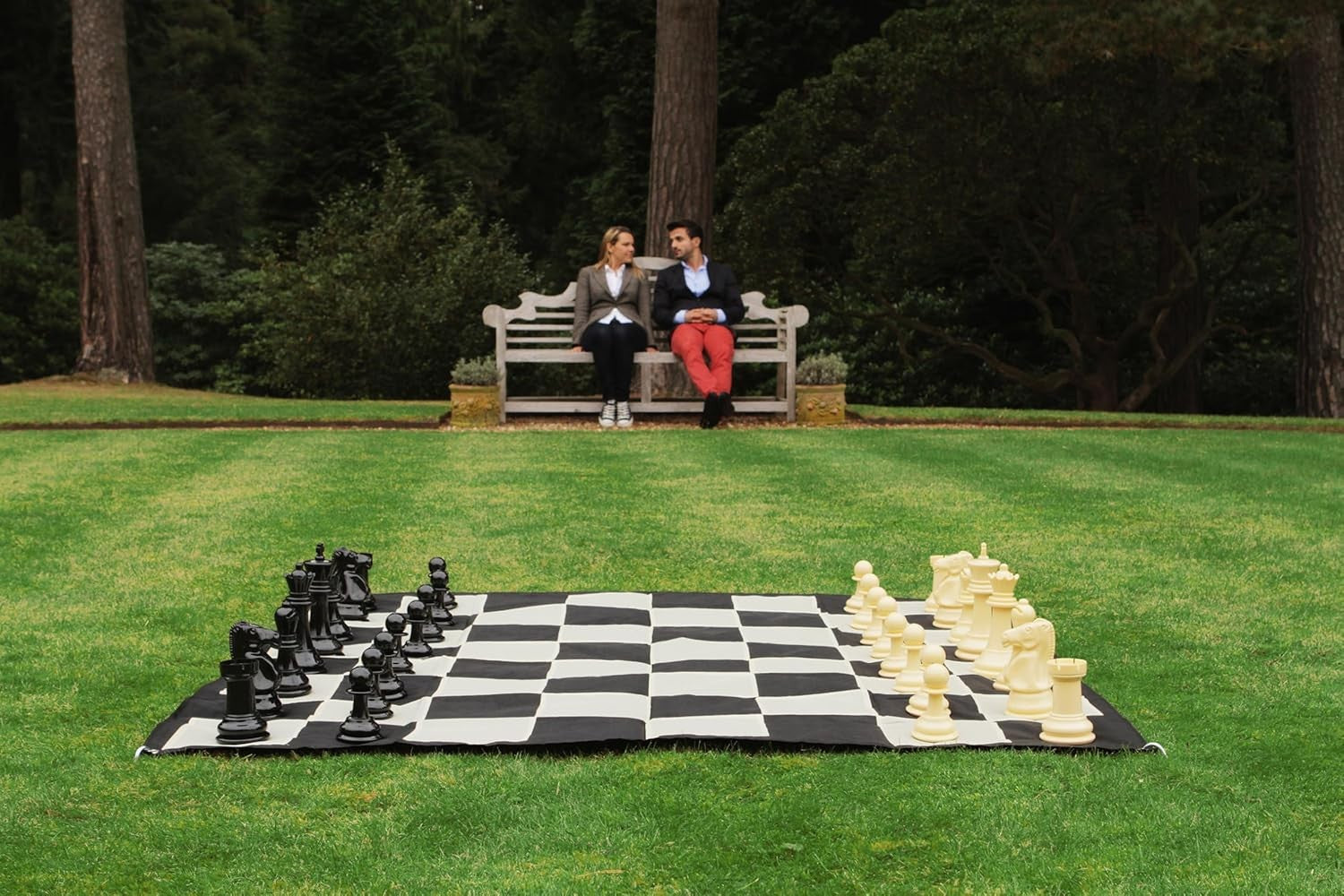 Large Outdoor Garden Chess Set 20cm Pieces with Mat Jumbo Family Game