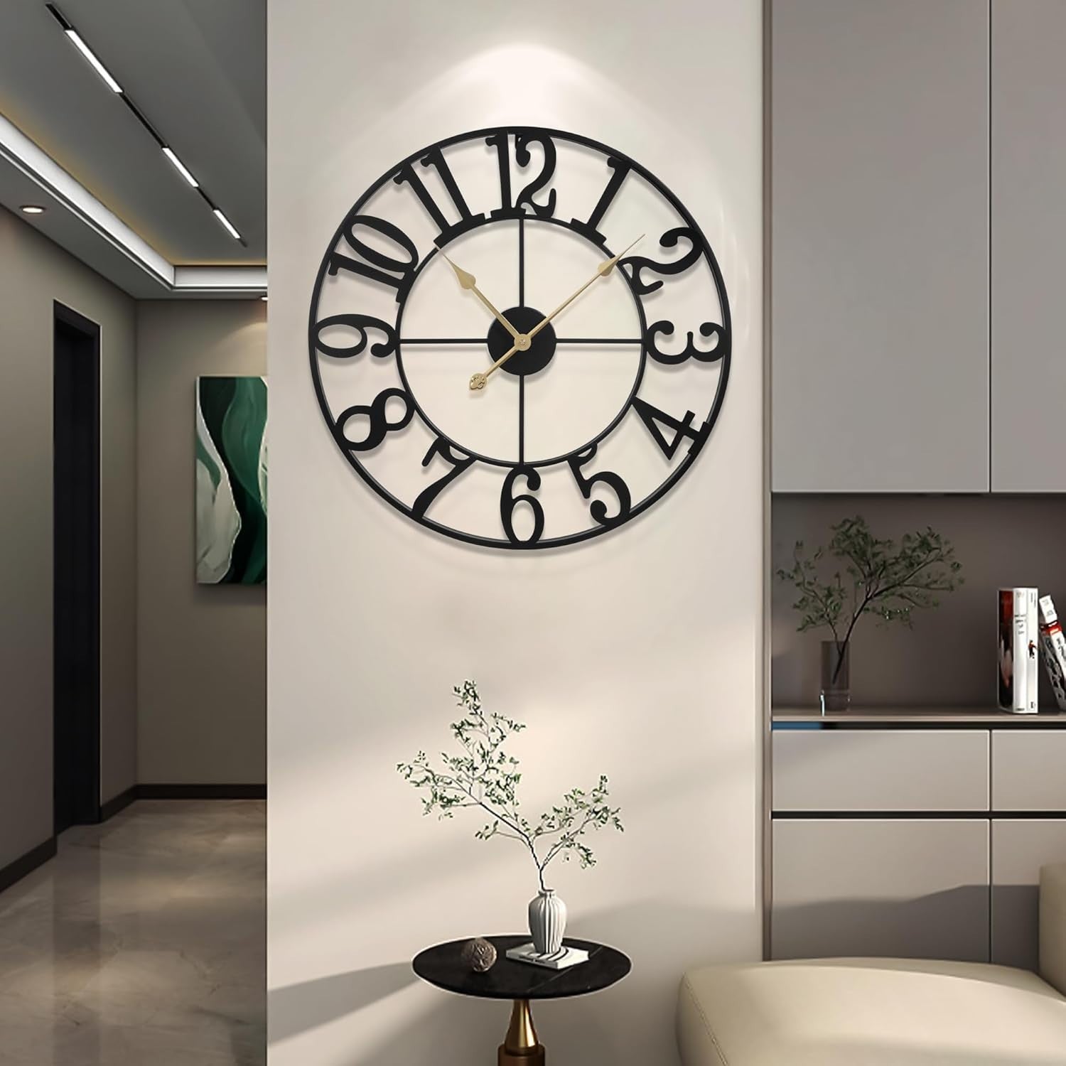 80cm Silent Black Arabic Wall Clock Large Metal Vintage Non Ticking Home