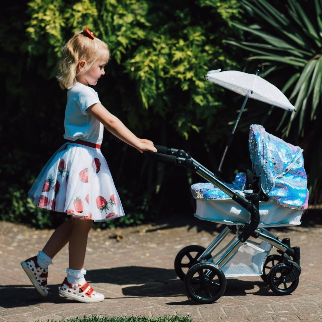 2 in 1 Dolls Pram Mermaid Pushchair Adjustable Handle Carry Cot