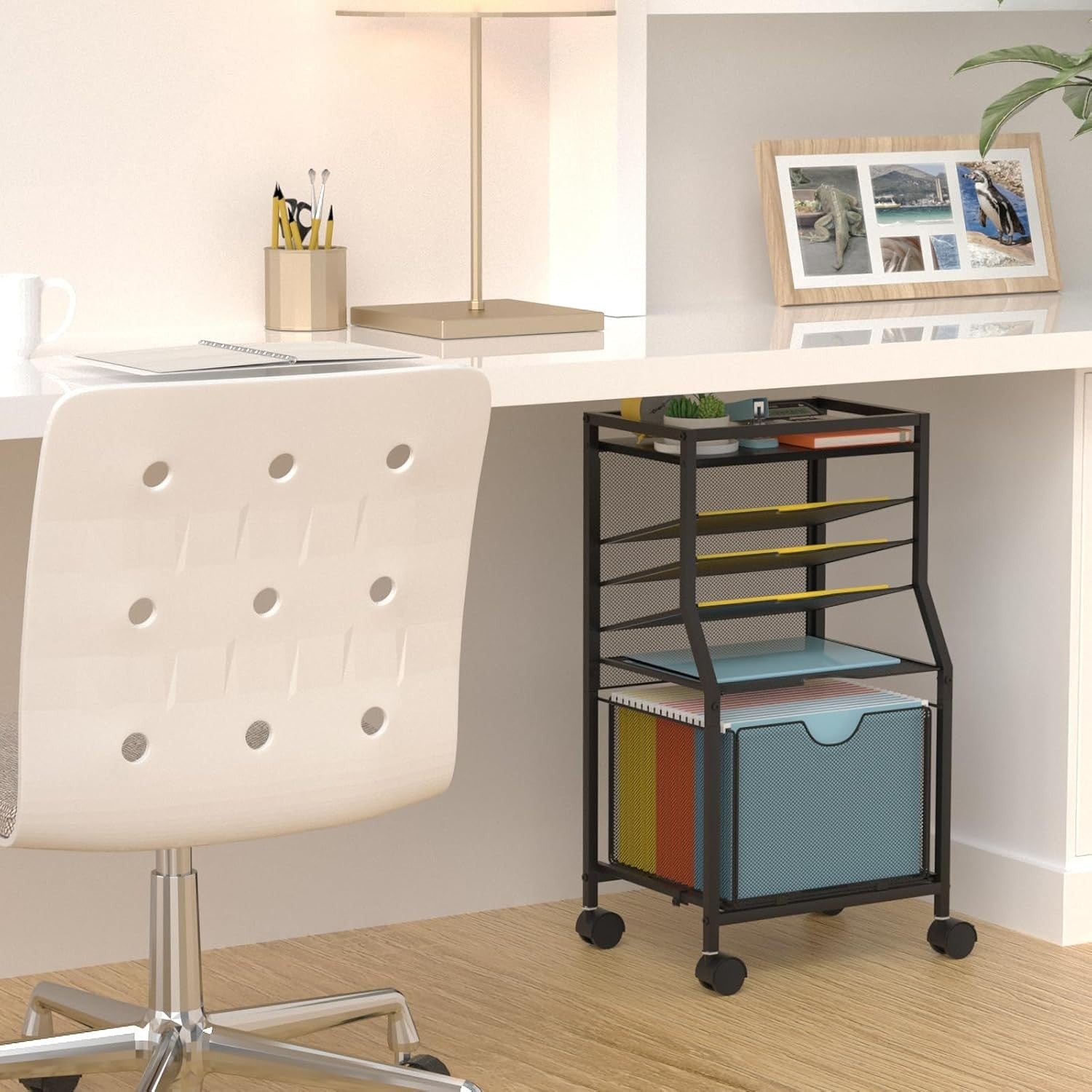 Rolling File Cart Under Desk 6 Tier Storage Organiser w Wheels Drawer