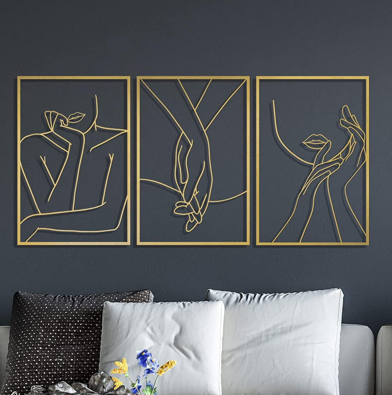 3Pcs Gold Female Body Line Metal Wall Art Decor
