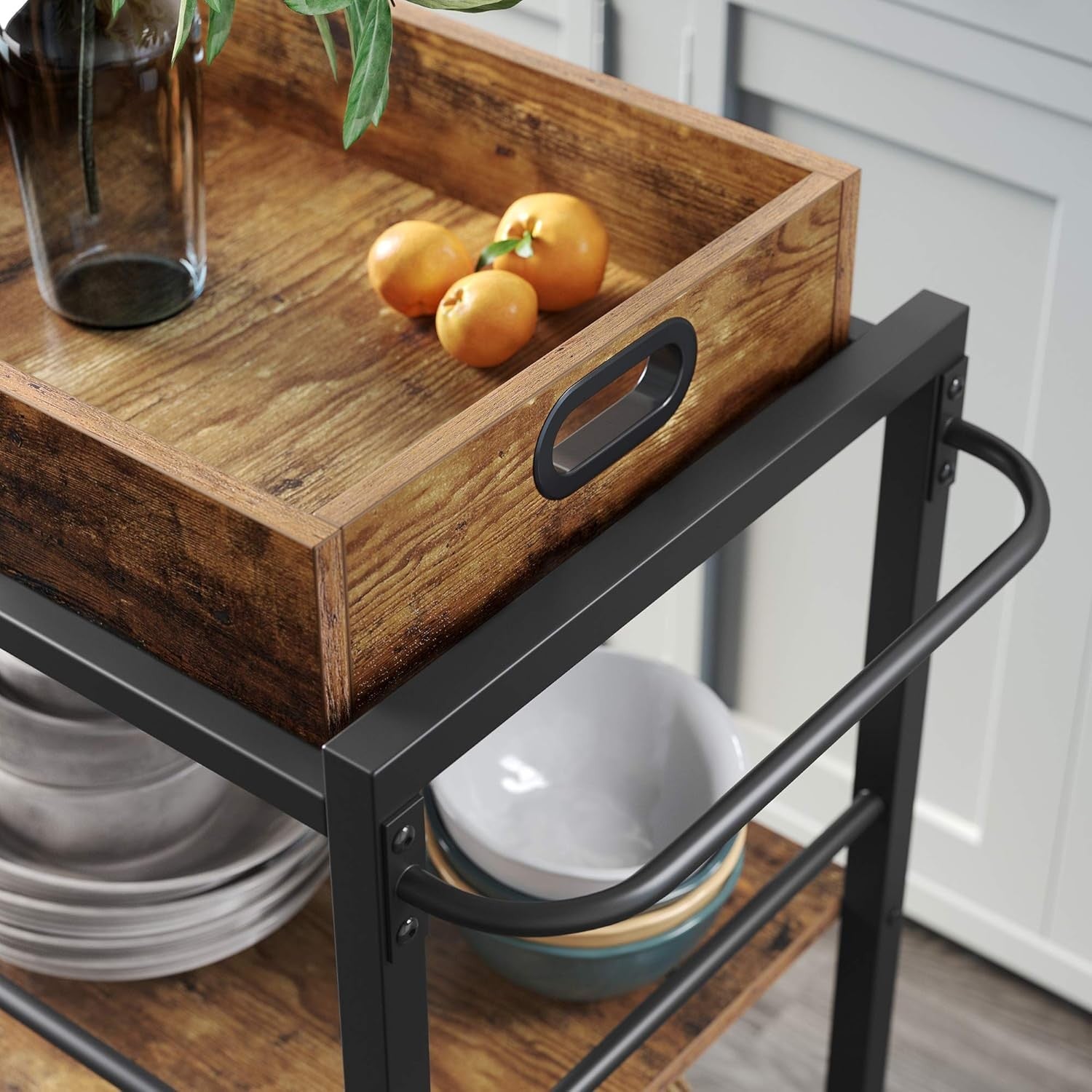 Kitchen Serving Cart on Wheels 3 Tier Utility Trolley with Removable Tray