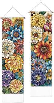 Luxury Boho Floral Wall Tapestry Set With Tassels 52x13 Inch
