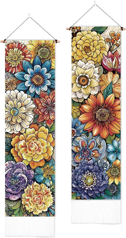 Luxury Boho Floral Wall Tapestry Set With Tassels 52x13 Inch