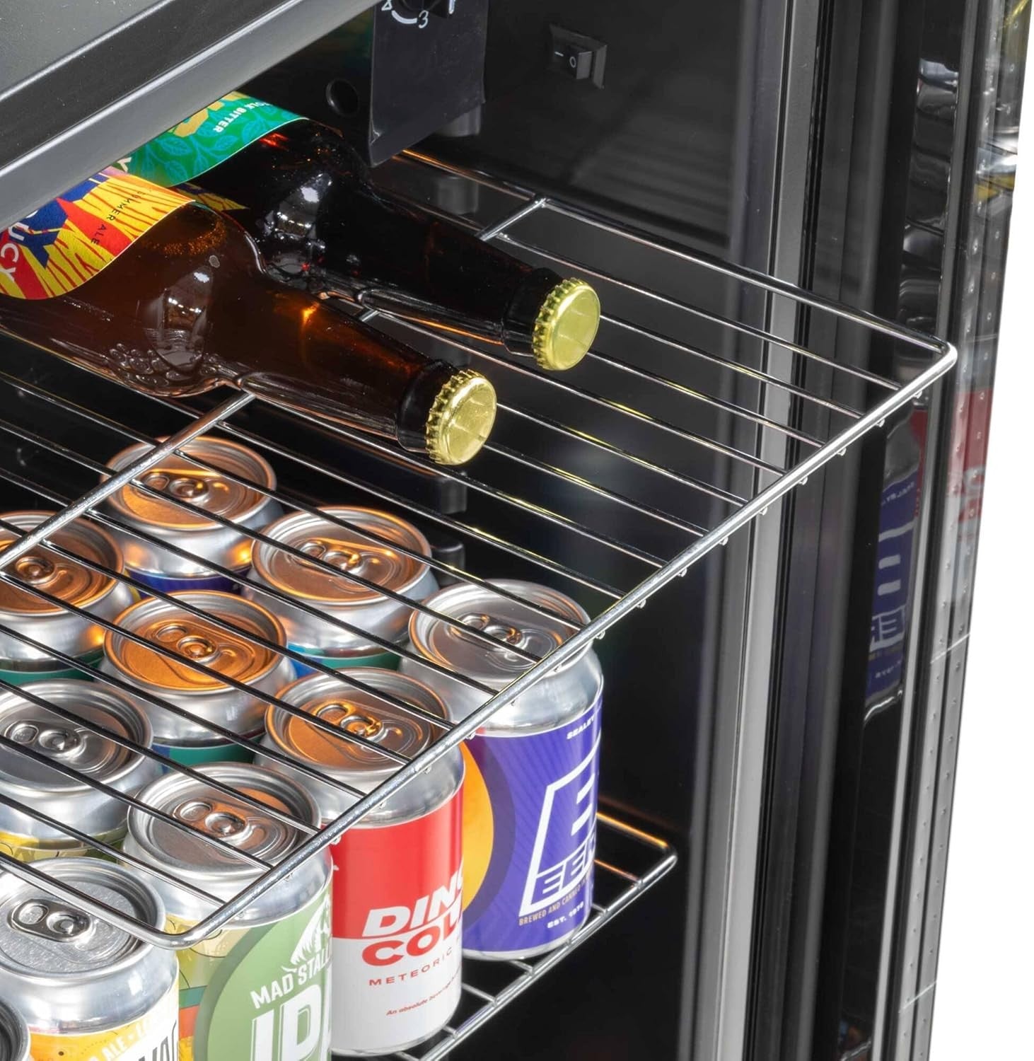 Under Counter Drinks Fridge 85L Glass Door LED Light Beer Wine Cooler
