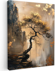Large Framed Canvas Wall Art 50x70cm Gold Tree Abstract