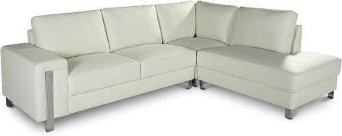 White Faux Leather 5-Seater L-Shaped Corner Sofa with Chaise – Durable Vegan Lea