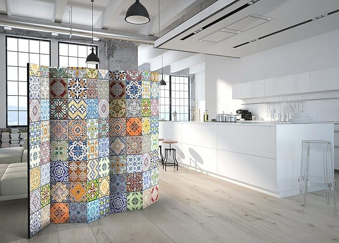 Colourful 5-Panel Mosaic Room Divider 225×172cm | Large Double-Sided Privacy