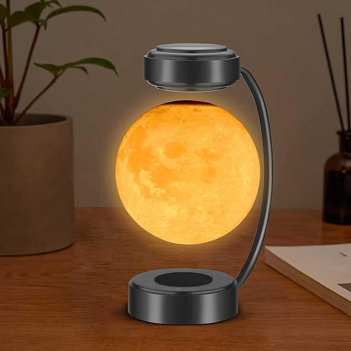 Levitating Moon Lamp Black 3D Printed Floating LED Night Light Iron Stand
