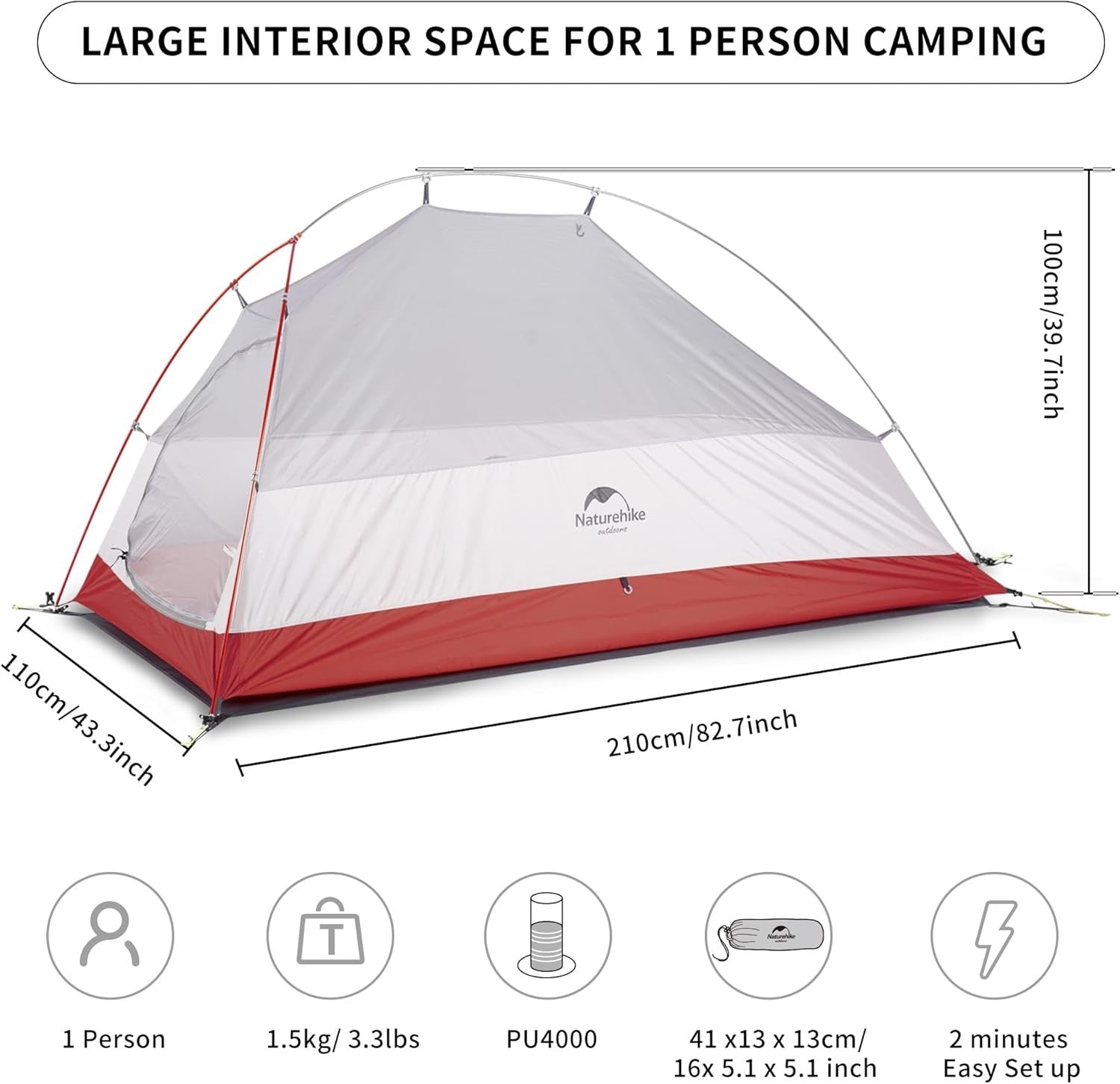 Ultralight 1 Person Backpacking Tent Waterproof Hiking