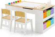 Kids Art Table and Chair Set with Storage Bins & Easel Desk Natural White 6 Cups