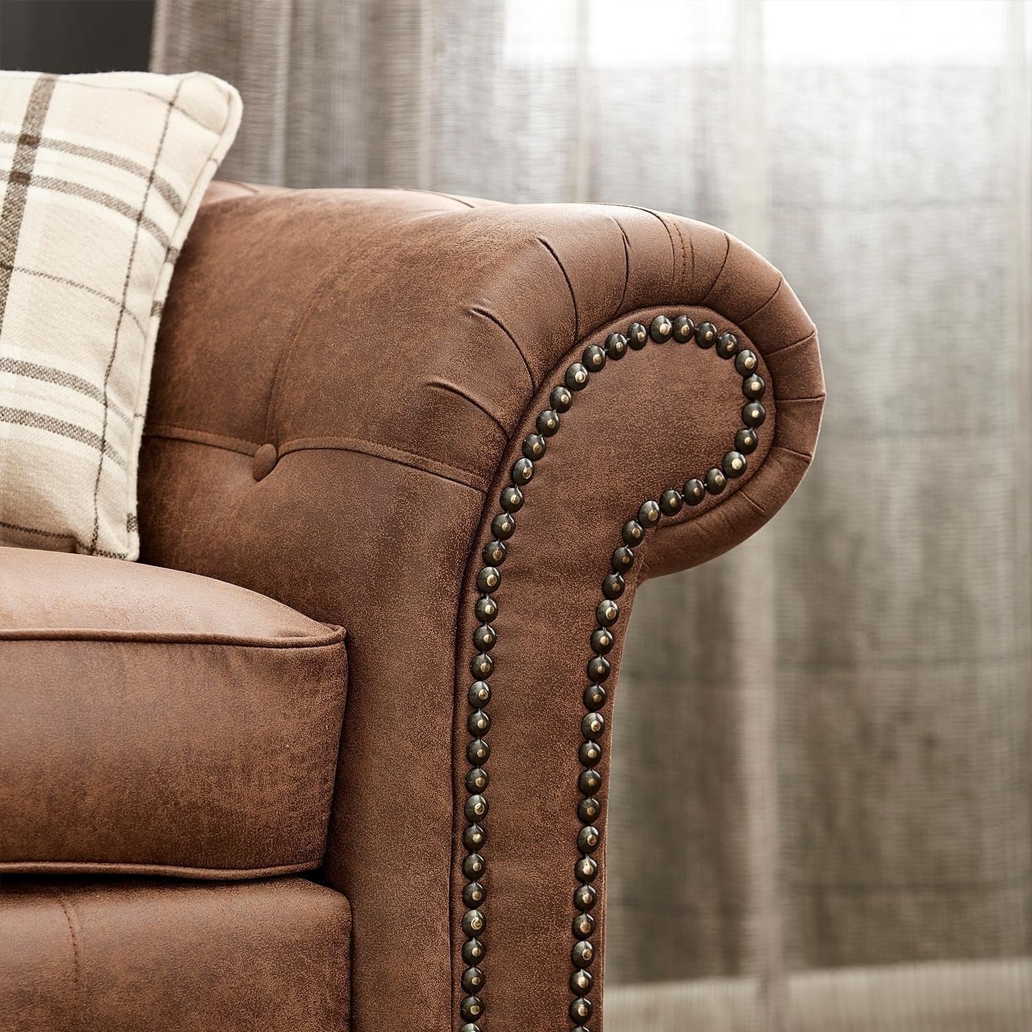 Tan Brown Leather Chesterfield Corner Sofa 5 Seater – Country Style Comfort