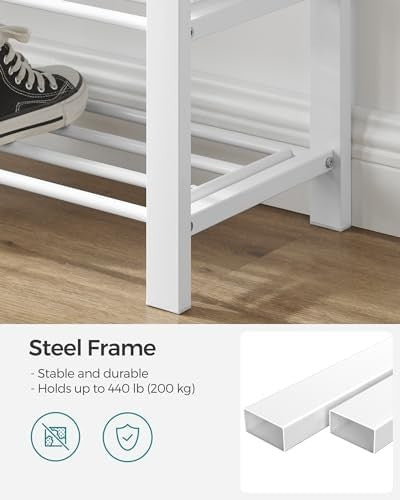3-Tier Shoe Storage Bench with Cushion Metal Frame Entryway Rack 81cm White