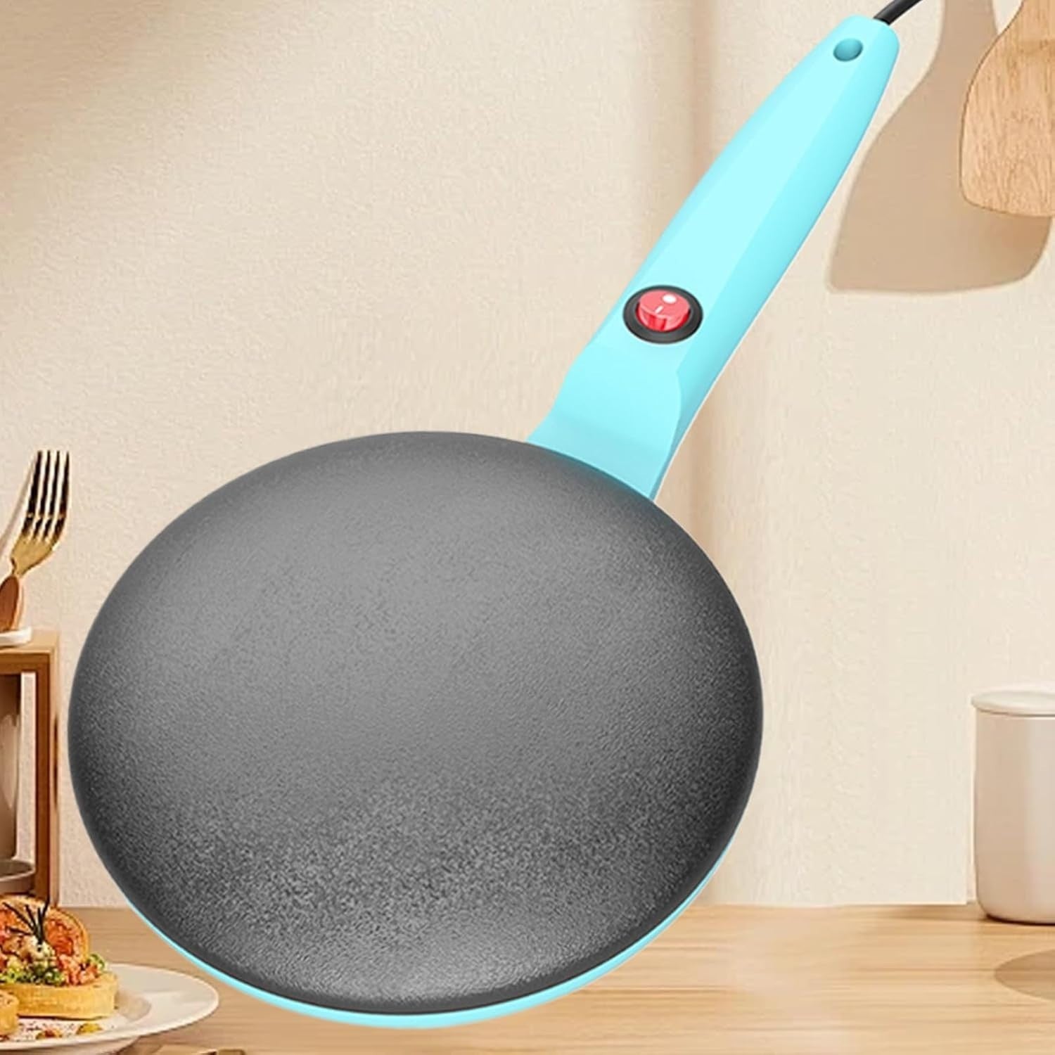 8" Electric Crepe Maker Non-Stick | Auto Temp | Portable (Green)