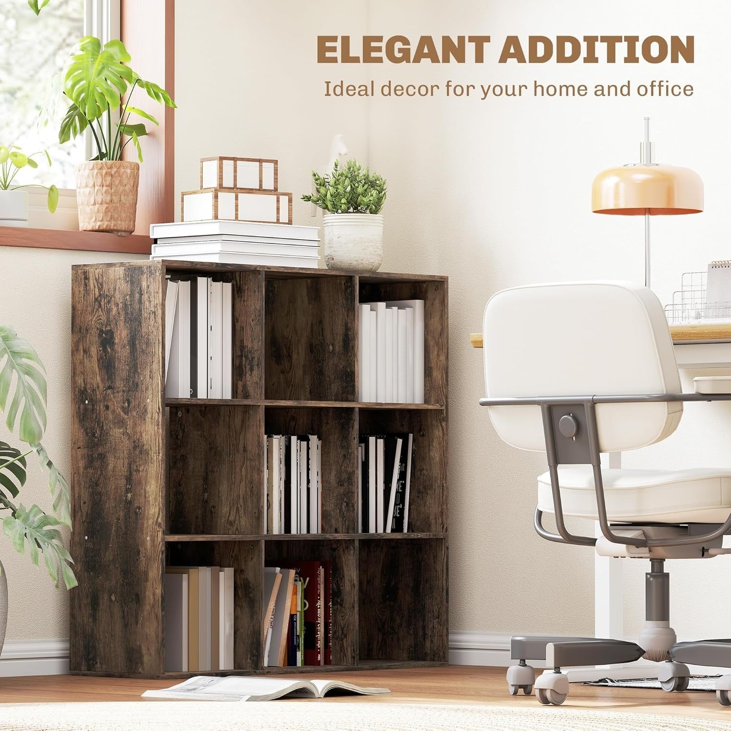 3 Tier Rustic Brown Cube Bookcase Room Shelf 9 Open Storage Compartments Display