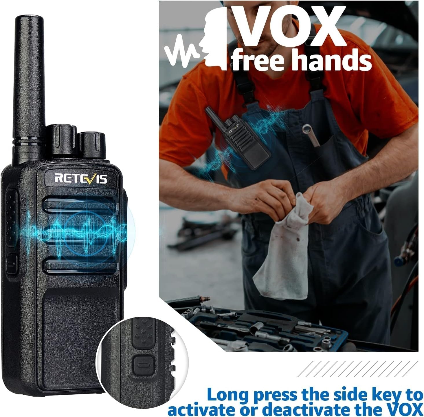 PMR446 Walkie Talkies AI Noise Reduction USB-C VOX Rechargeable 2 Pack