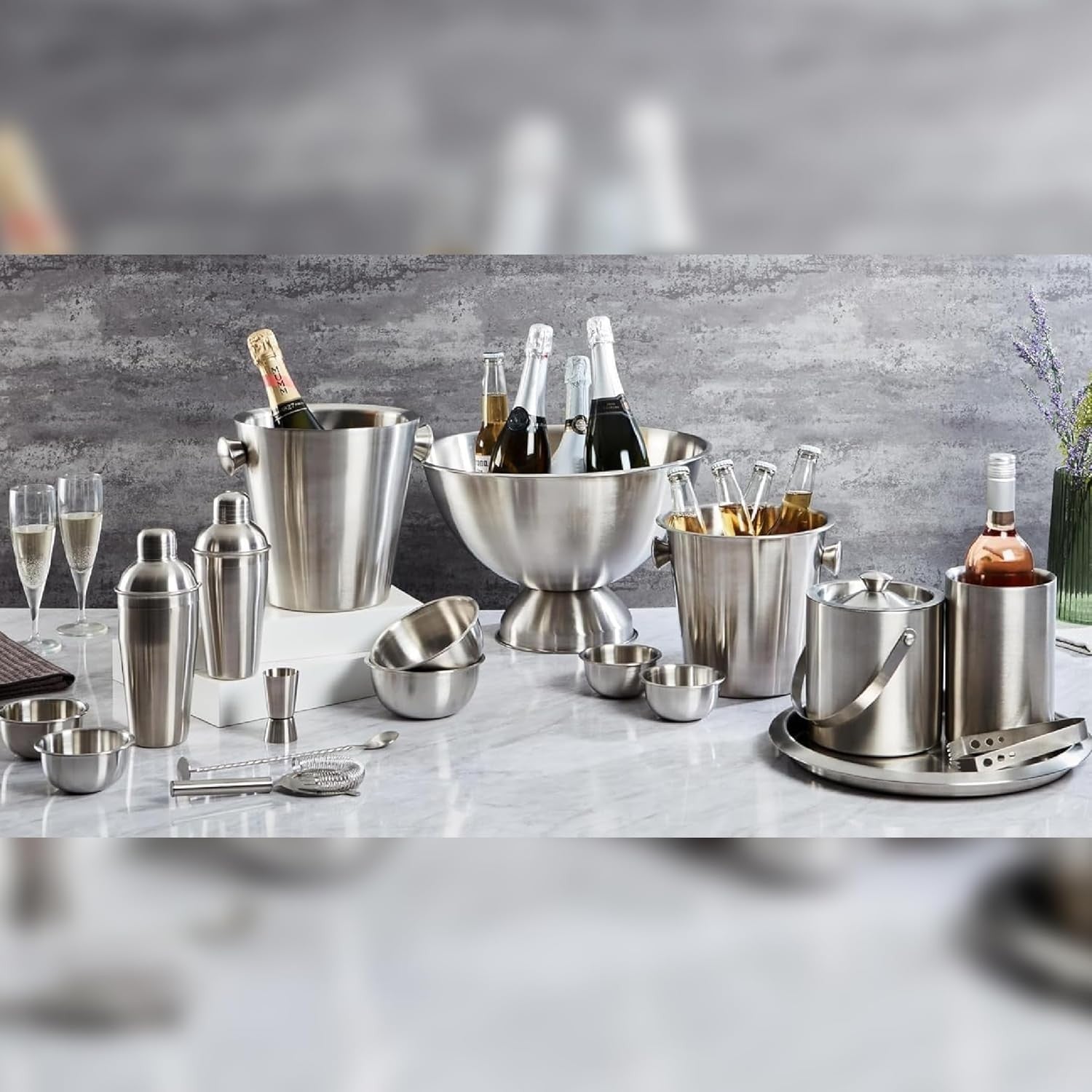 Large Champagne Ice Bucket Punch Bowl Stainless Steel Drinks Cooler 17.5L