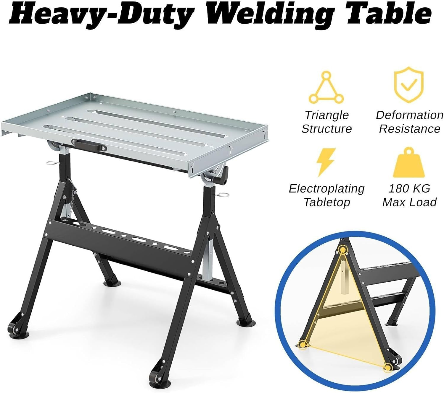 Folding Welding Table Adjustable Height Tilt Steel Workbench 180kg Load